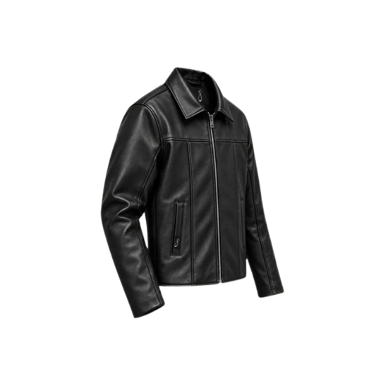 Women's Black Faux Leather Collared