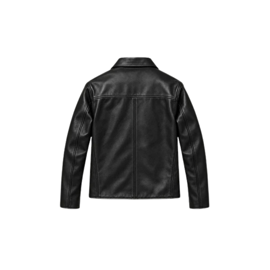 Women's Black Faux Leather Collared