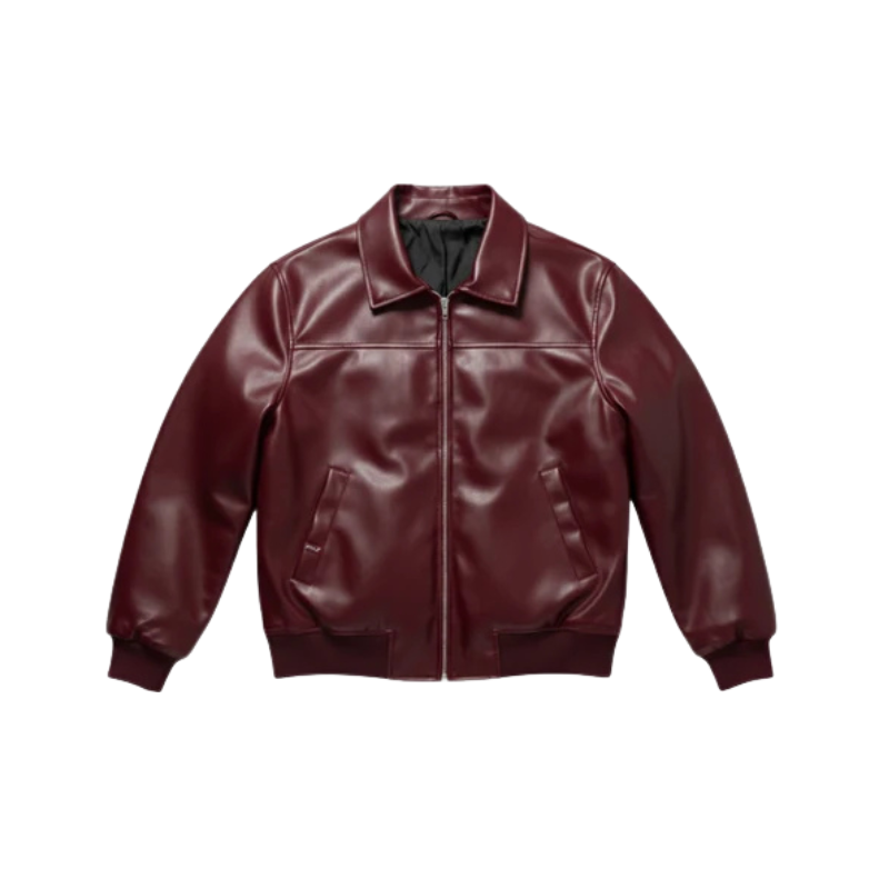 Women's Burgundy Faux Leather Bomber Jacket