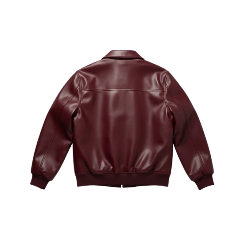 Women's Burgundy Faux Leather Bomber Jacket