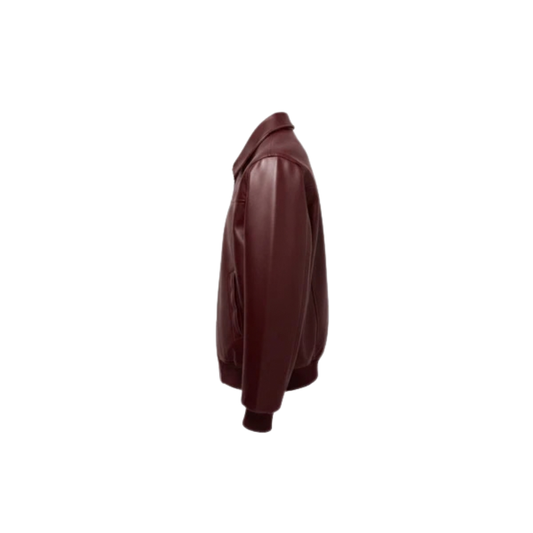 Women's Burgundy Faux Leather Bomber Jacket